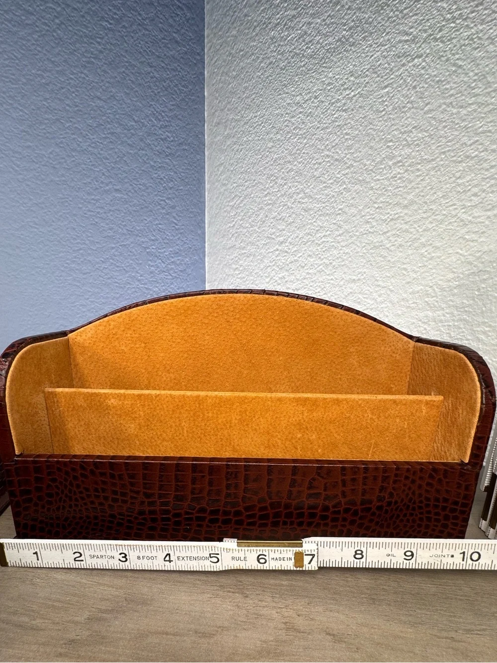 Vintage BEY-BERK Croco Leather 3-Piece Desk Set Gold Suede Lined Organizer